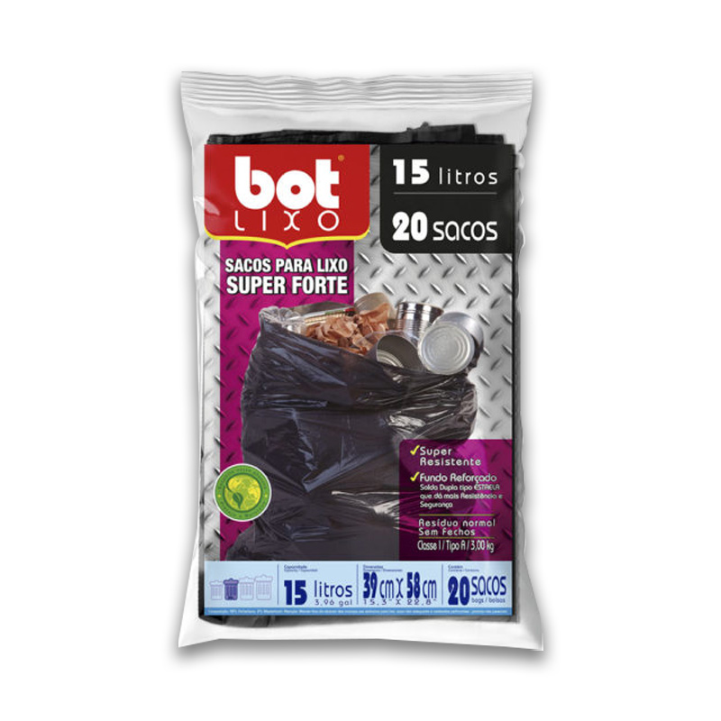 SACO P/LIXO SUP.FORTE PR. 15L C/20